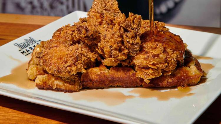 Fried chicken and waffles at Luella’s Southern Kitchen