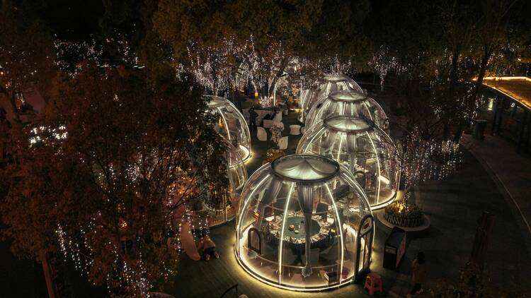 Private igloos with fairy lights