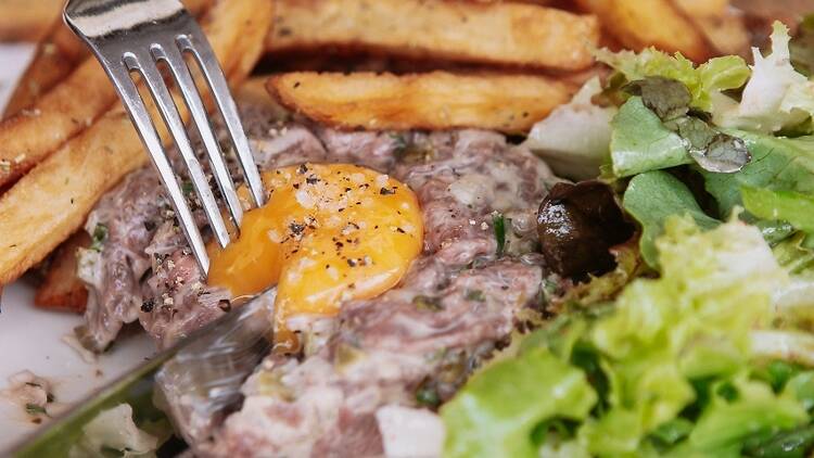 The steak tartare with pomme frites at Chouchou