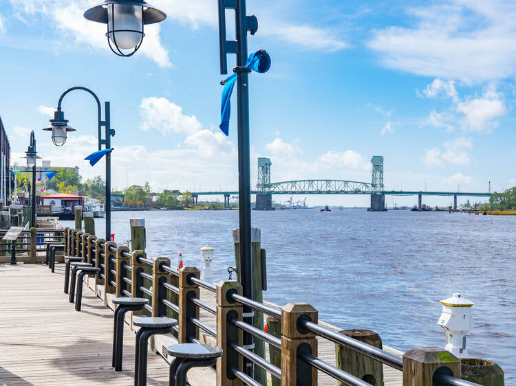 Wilmington, North Carolina Riverwalk along the waterfront of the Cape Fear River