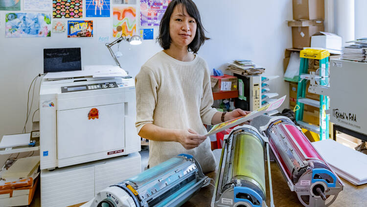 A woman at Lucky Risograph. 