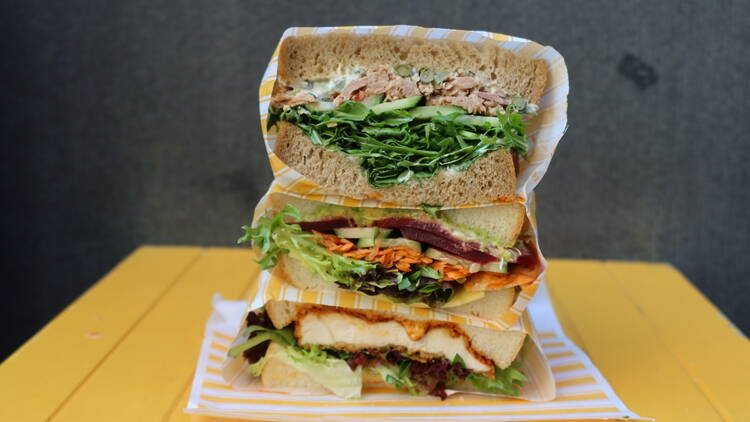 Three sandwiches at June's Shoppe