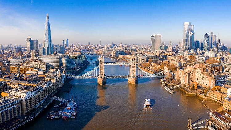Aerial view of the Tower Bridge in London