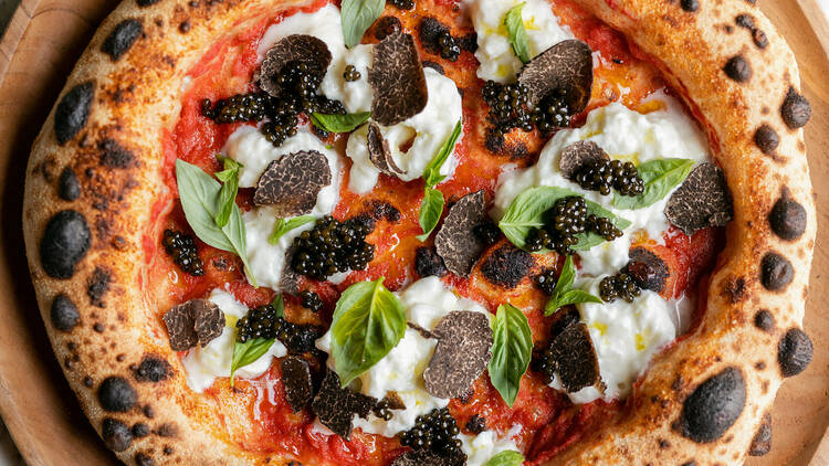 Bar Monette pizza with caviar and truffles