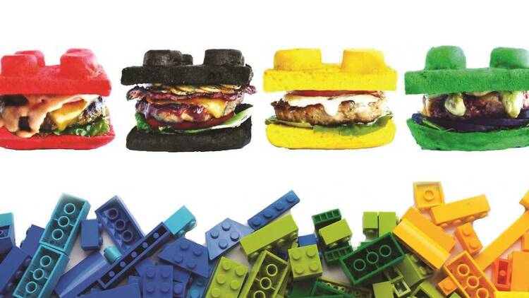 Lego-shaped burgers at Brick Burger