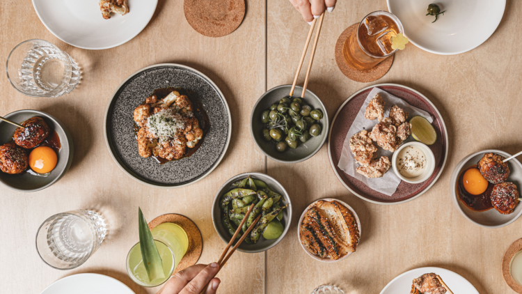 A spread of dishes at Moku