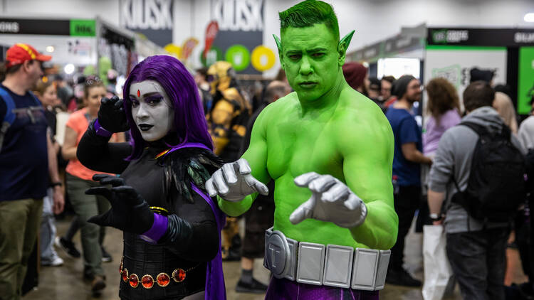 Two people dressed in cosplay at Oz Comic-Con.