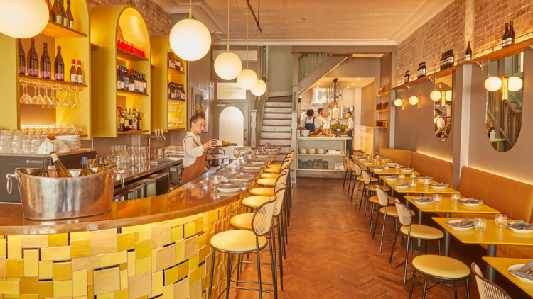 Passeggiata's yellow dining room and bar