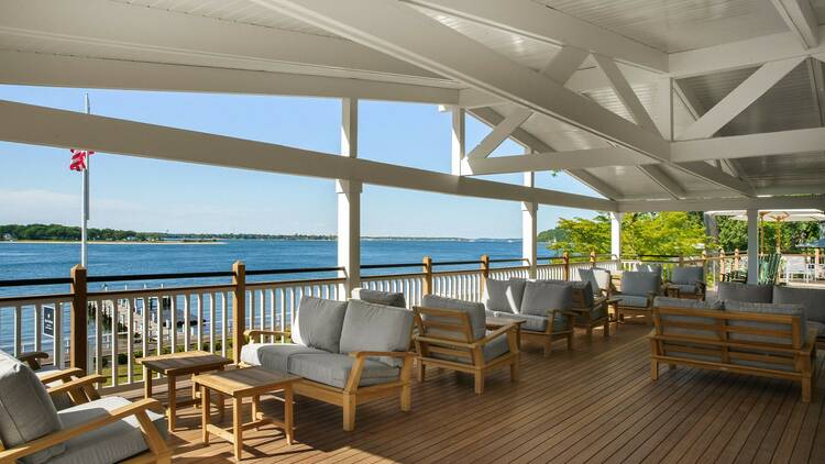 The view of the terrace at the Pridwin on Shelter Island
