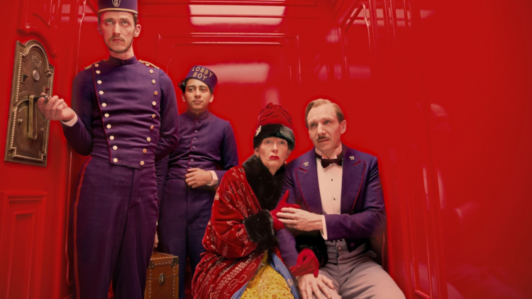 Actors on set of the Grand Budapest Hotel by Wes Anderson