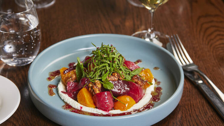 Yellow and red beetroot salad.