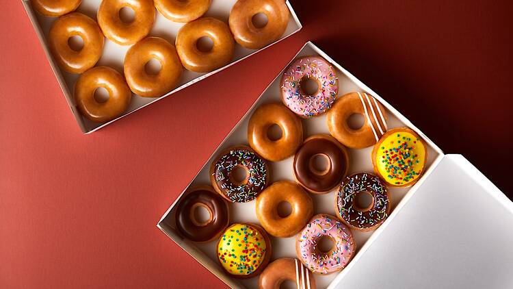 Krispy Kreme doughnuts in a box