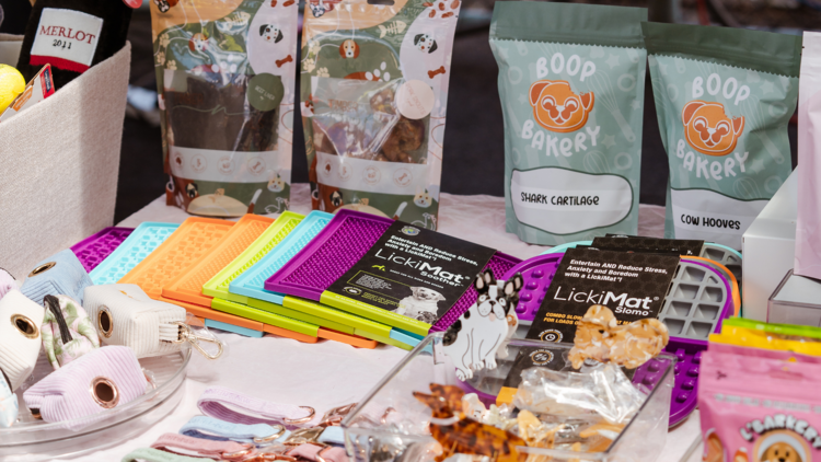 A table filled with dog treats.