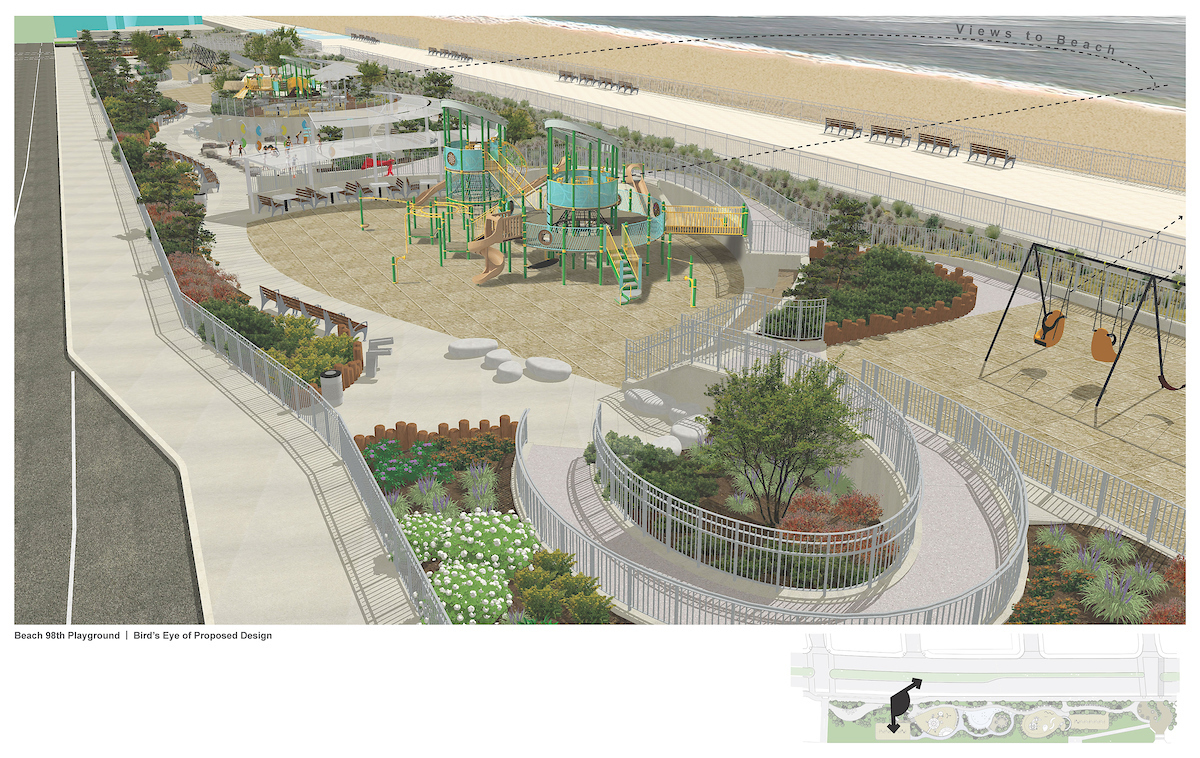 Beach 98th playground rendering from the Rockaway Beach Peninsula upgrades