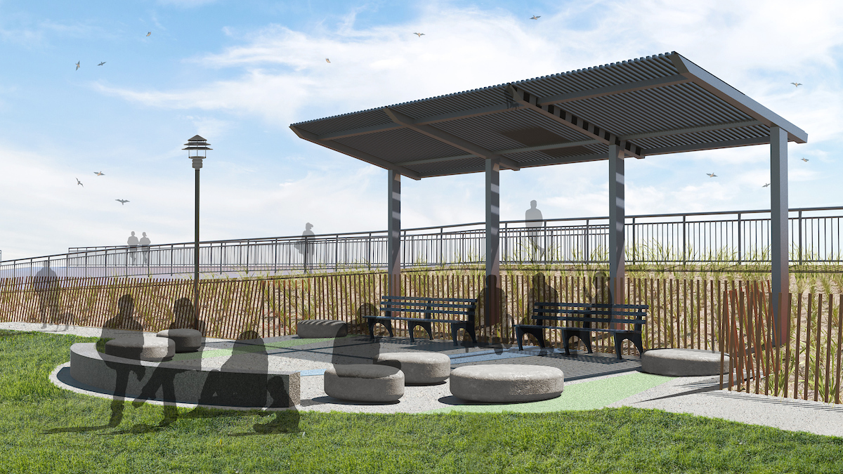 a rendering of a shelter from the Rockaway Beach Peninsula upgrades