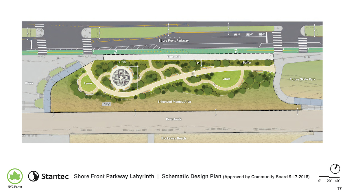 Shorefront Parkway labyrinth from the Rockaway Beach Peninsula upgrades
