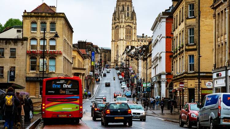 A bus on a busy Bristol street 