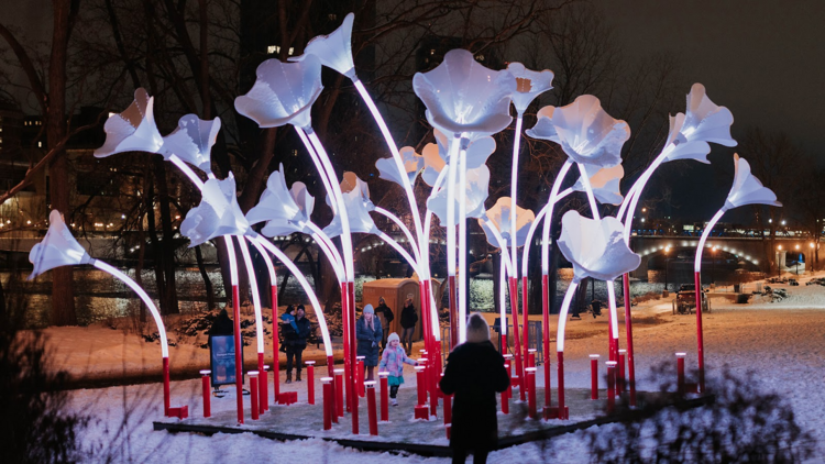 Trumpet Flowers at i Light Singapore 2023.