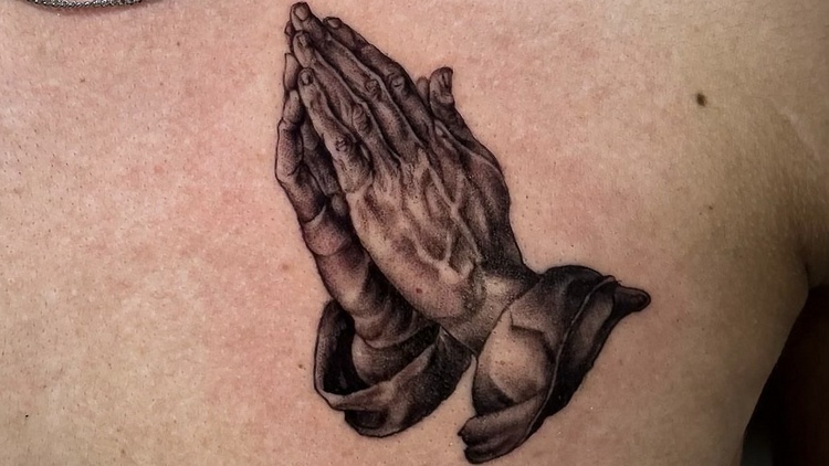 Praying, hands tattoo (The Hidden Rose NYC)
