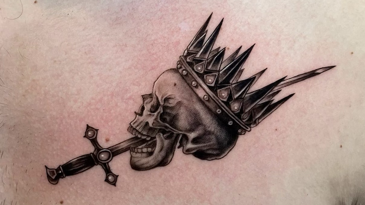 Skull king sword tattoo (The Hidden Rose NYC)