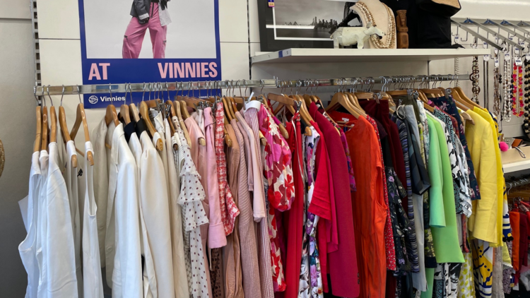 Clothes on a rack at Vinnies