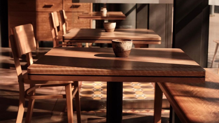 Natural wood seats by Lucien Baked Goods