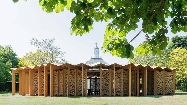 Serpentine Pavilion 2023 designed by Lina Ghotmeh. © Lina Ghotmeh — Architecture. Photo: Iwan Baan, Courtesy: Serpentine