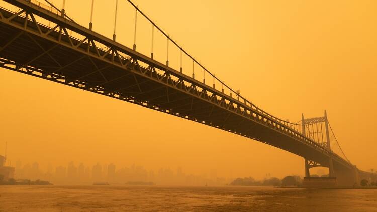 The Triboro Bridge in smoke