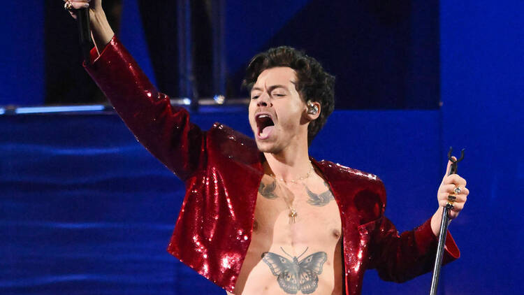 Harry Styles performing at the BRIT awards 