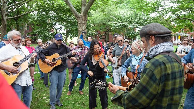 Community folk music event at Porch Stomp.