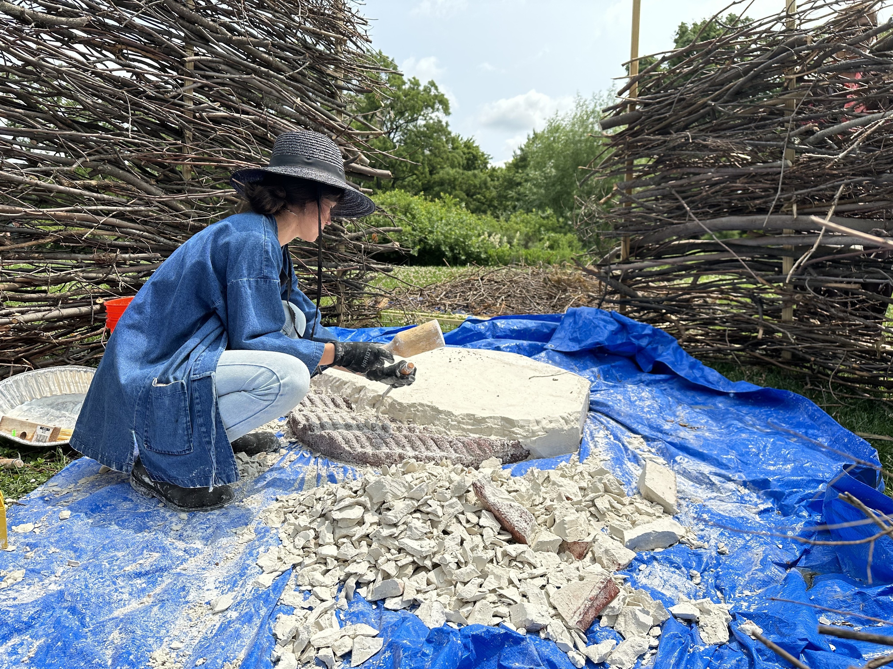 Amanda Martinez works on her sculpture.