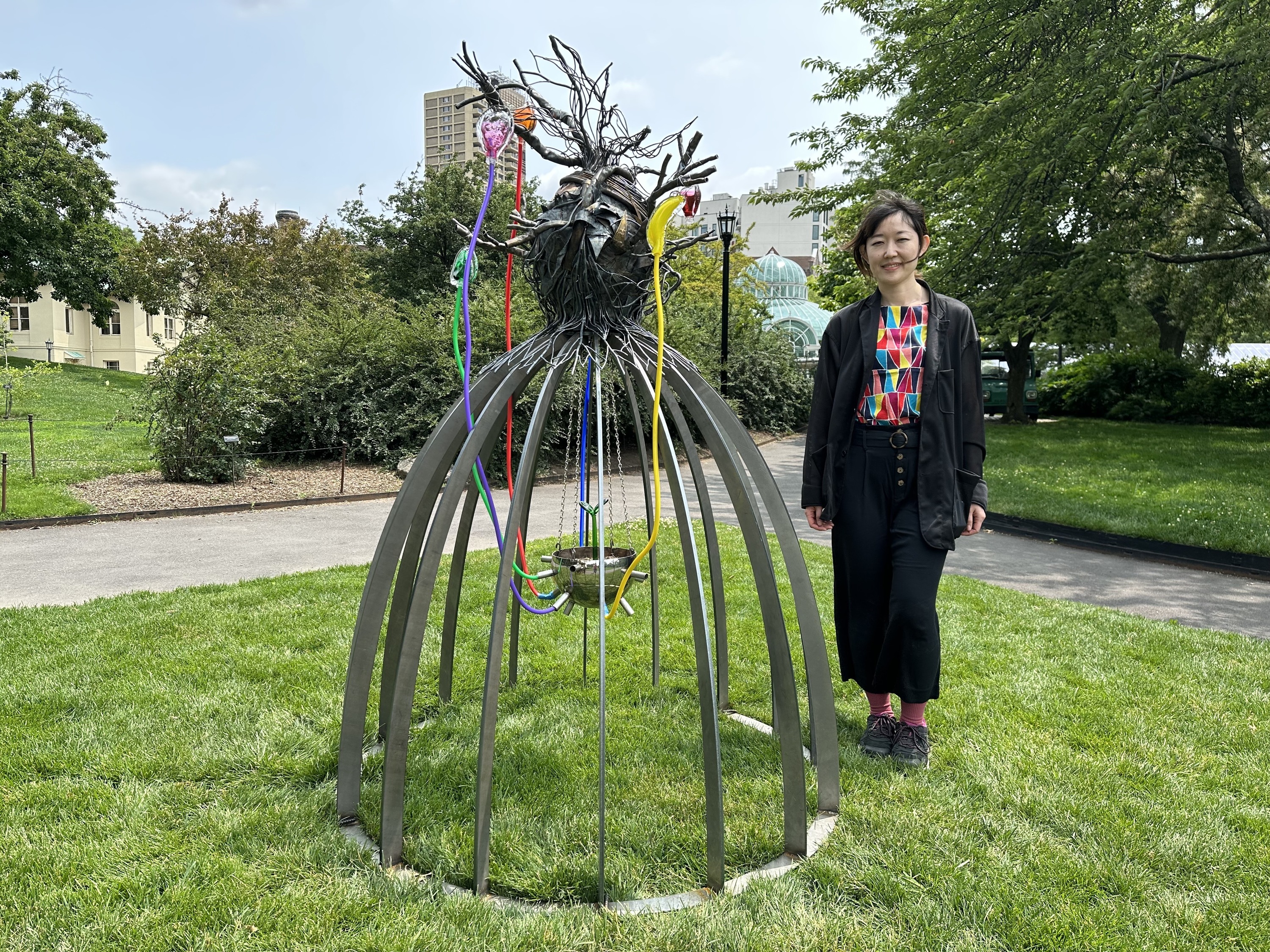 Natsuki Takauji with her work "The Heart of the Tree."