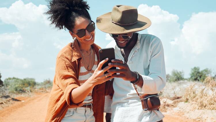 Black couple traveling