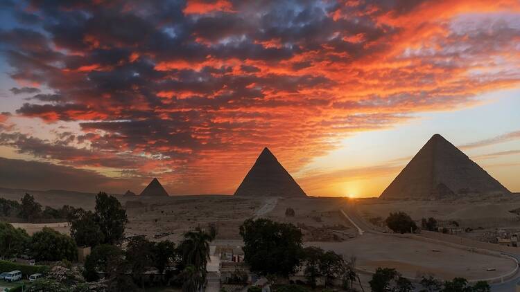 Sunset at the pyramids of Giza, Cairo, Egypt