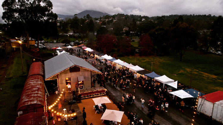 A twilight winter market in the Yarra Valley.