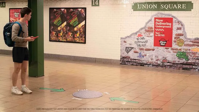 Pizza Hut delivery drop zone in a subway station