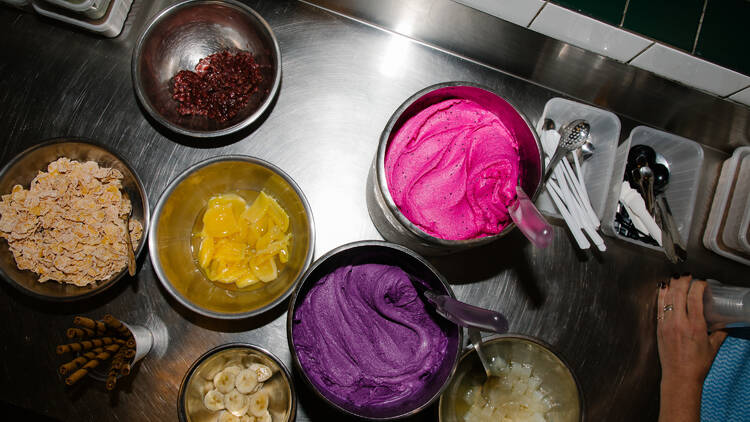 Assorted ice cream toppings.