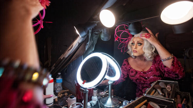 A Drag queen in her dressing room