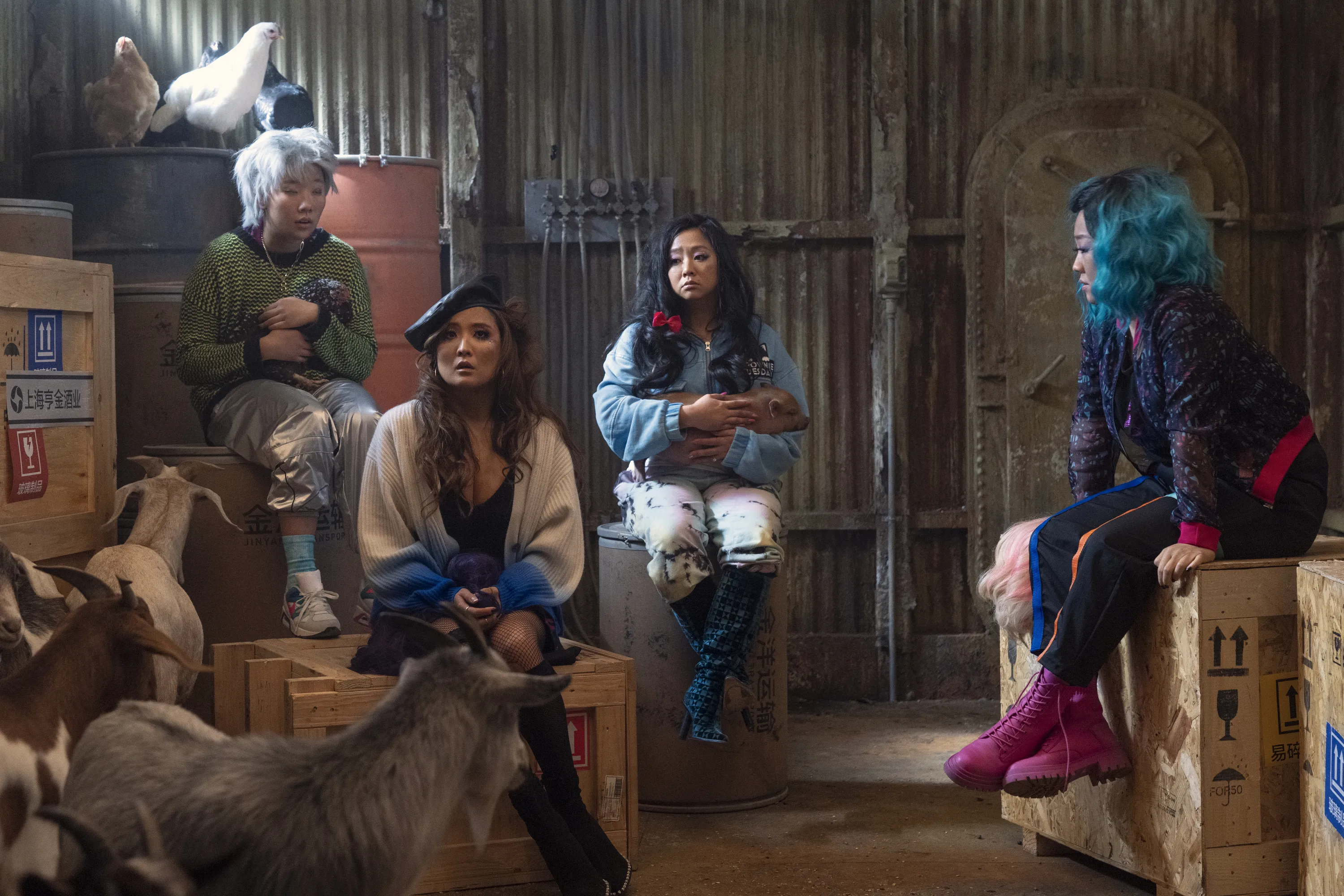 Sabrina Wu as Deadeye, Ashley Park as Audrey, Stephanie Hsu as Kat and Sherry Cola as Lolo in Joy Ride. Photo Credit: Ed Araquel