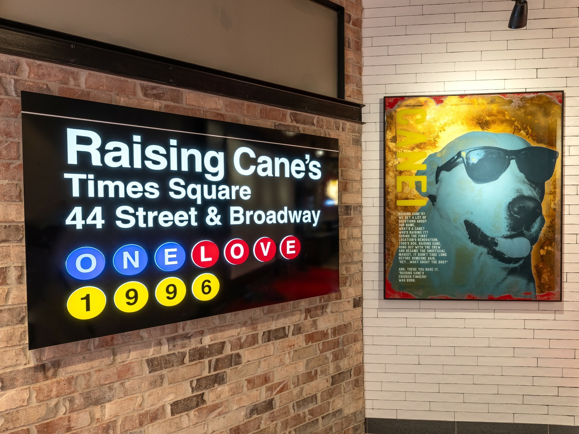 Raising Cane’s interior features also has a raising cane’s subway sign
