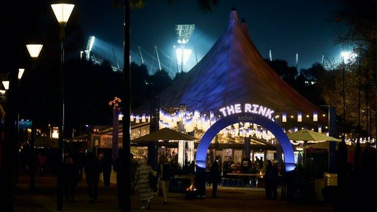 Entrance of the rink at rising with an archway