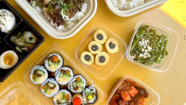 Perilla LA banchan and kimbap
