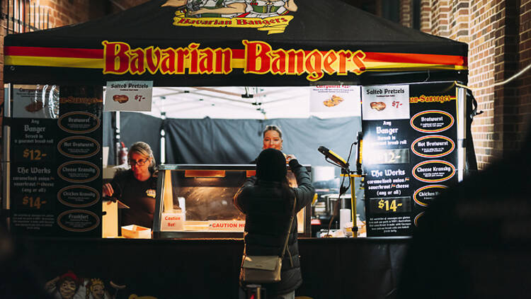 Bavarian Bangers night market stall.