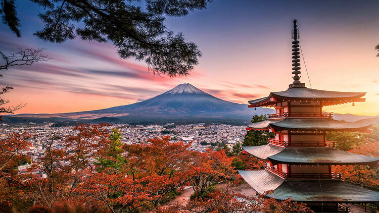 Mt. Fuji with Chureito Pagoda in autumn