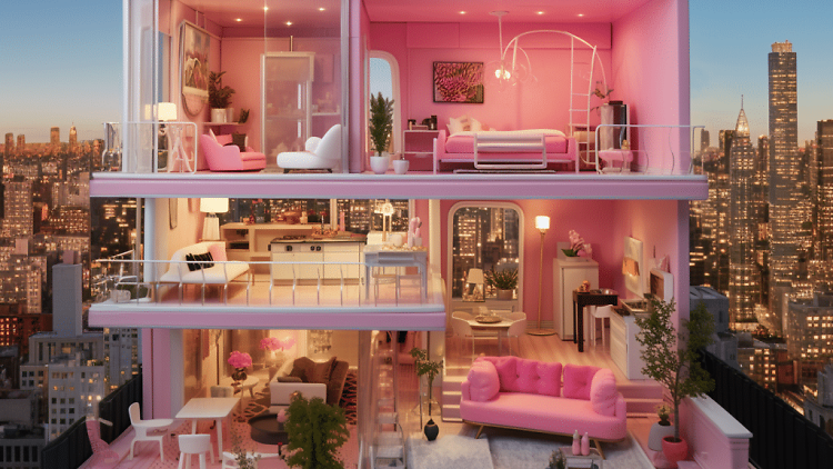 AI rendering of Barbie Dreamhouse in NYC