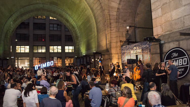 People gather for a concert during Live at the Archway.