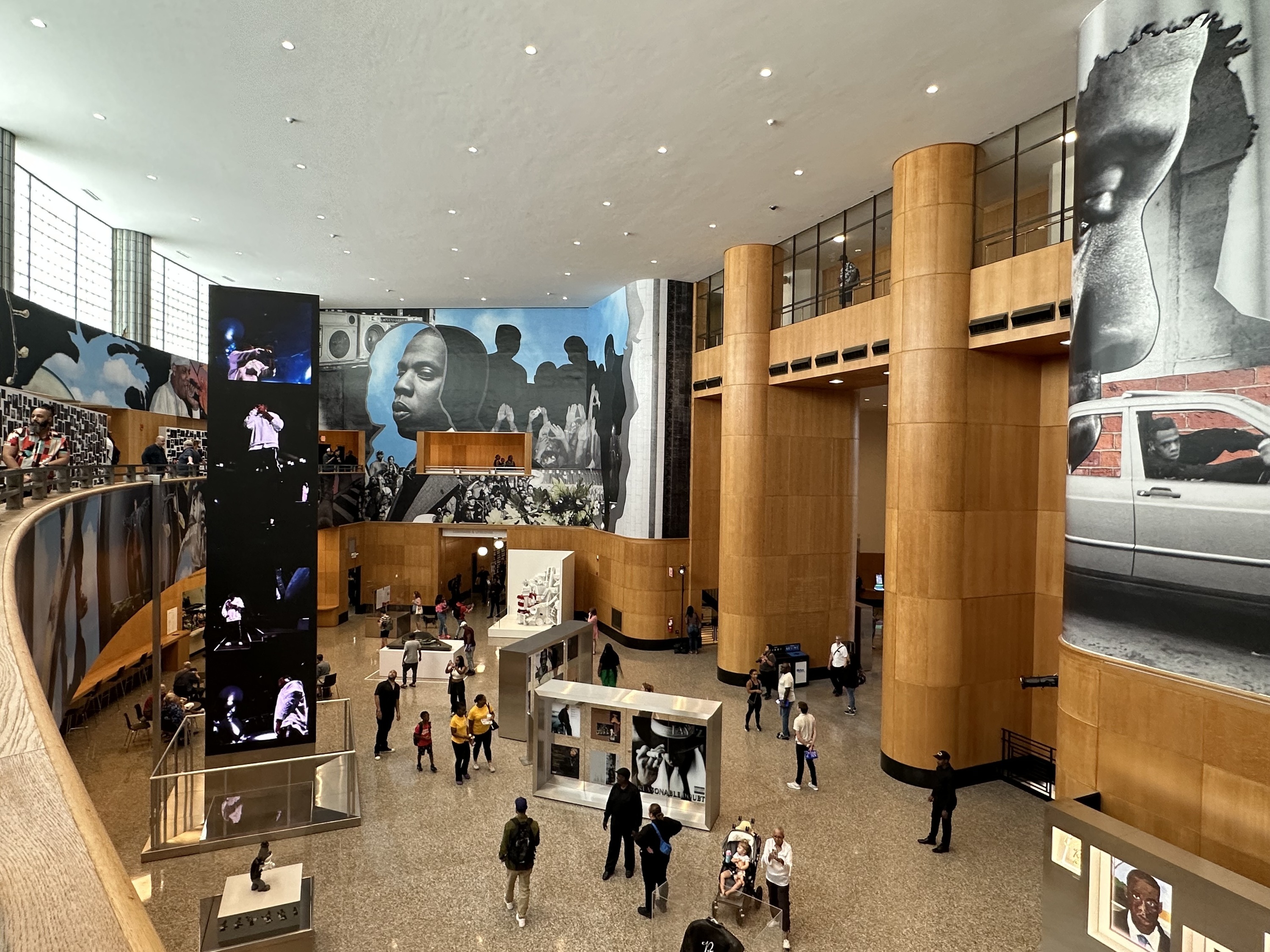 The interior of Brooklyn's Central Library with the Jay-Z exhibit.