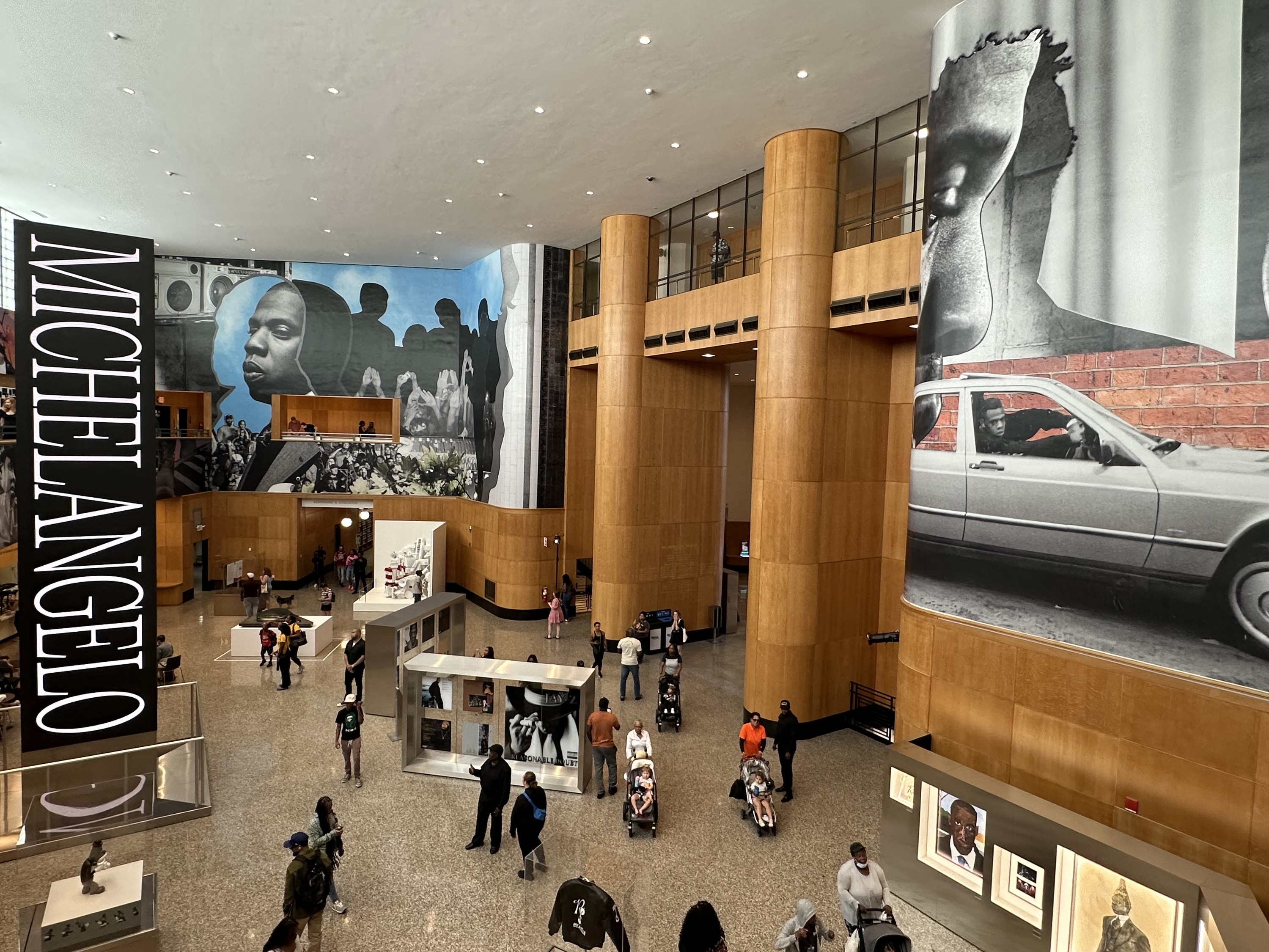 The interior of Brooklyn's Central Library with the Jay-Z exhibit.