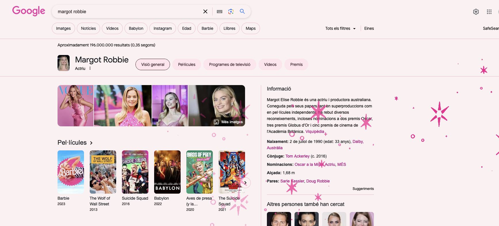 Així llueix la pàgina de Google quan busques Margot Robbie