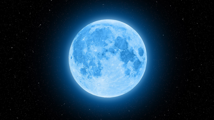 Blue moon on black starry background
